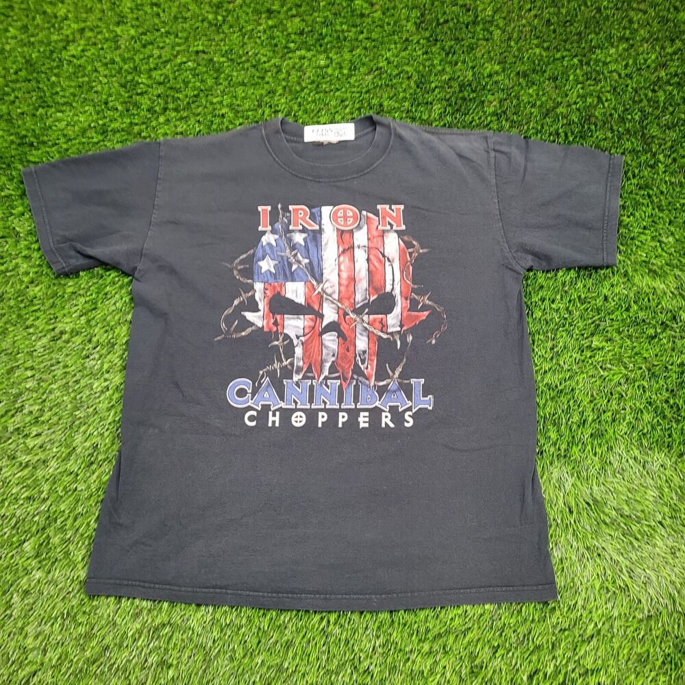 Vintage 2001 Iron-Cannibal-Choppers Shirt Large 21x26 Black